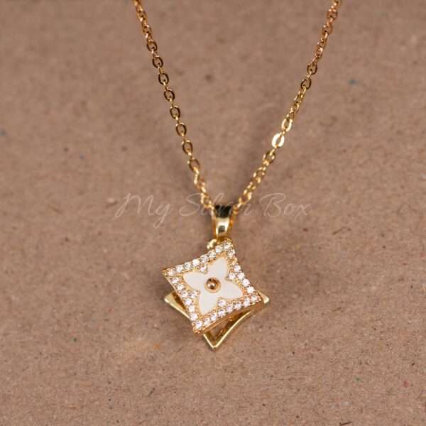 White Double Square Rotating Locket