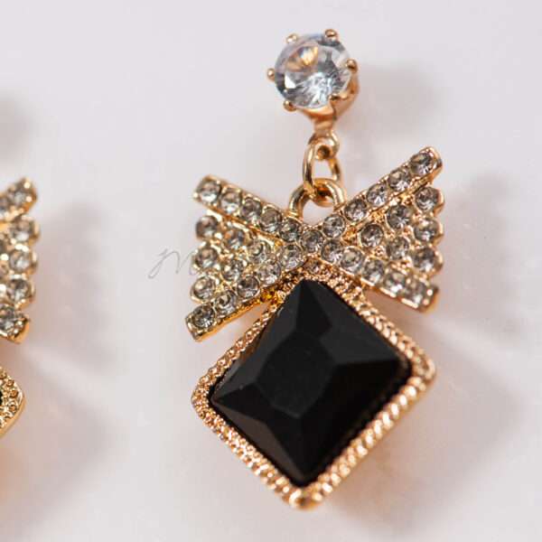 Bow Earrings with Black Stone - Image 4