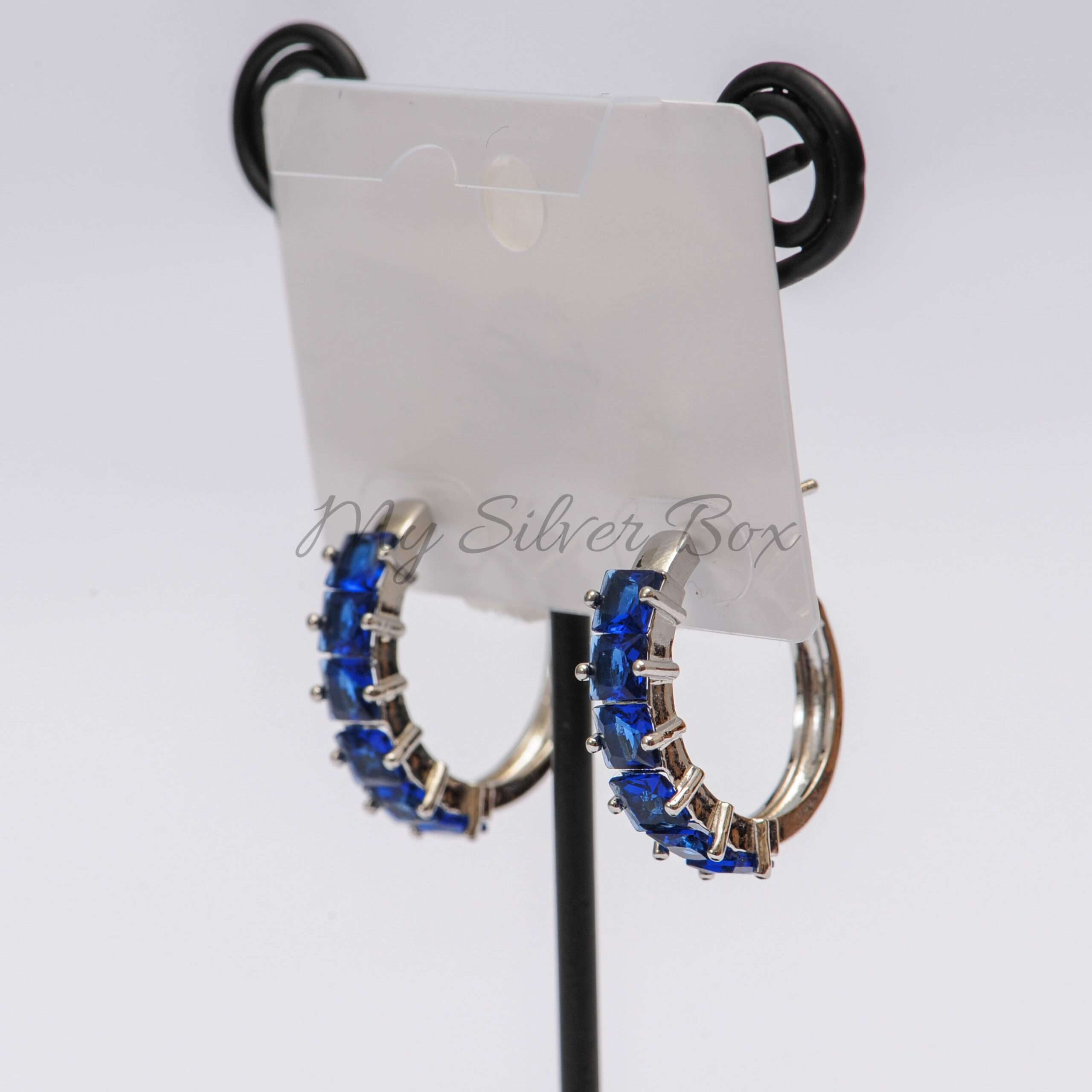 Loop Earrings Silver with Blue Zircon