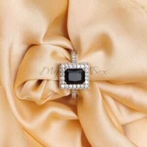Adjustable Silver Zircon Ring with Black Square stone