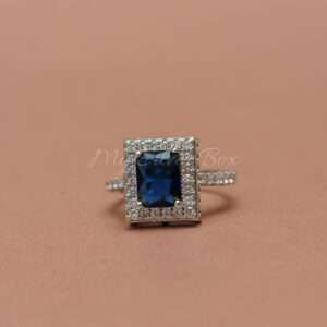Adjustable Silver Zircon Ring with Blue Square stone