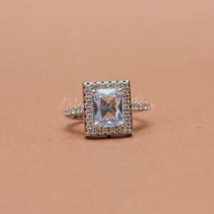 Adjustable Silver Zircon Ring with Silver Square stone