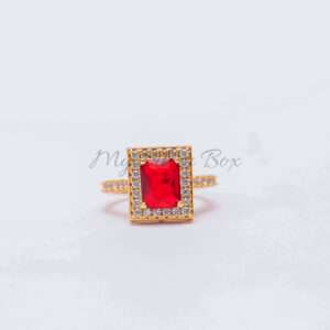 Adjustable Gold Zircon Ring with Red Square stone