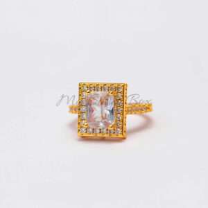 Adjustable Gold Zircon Ring with Silver Square stone