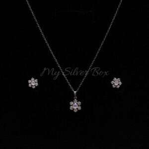 Pink Pendant Set with Black Zircon