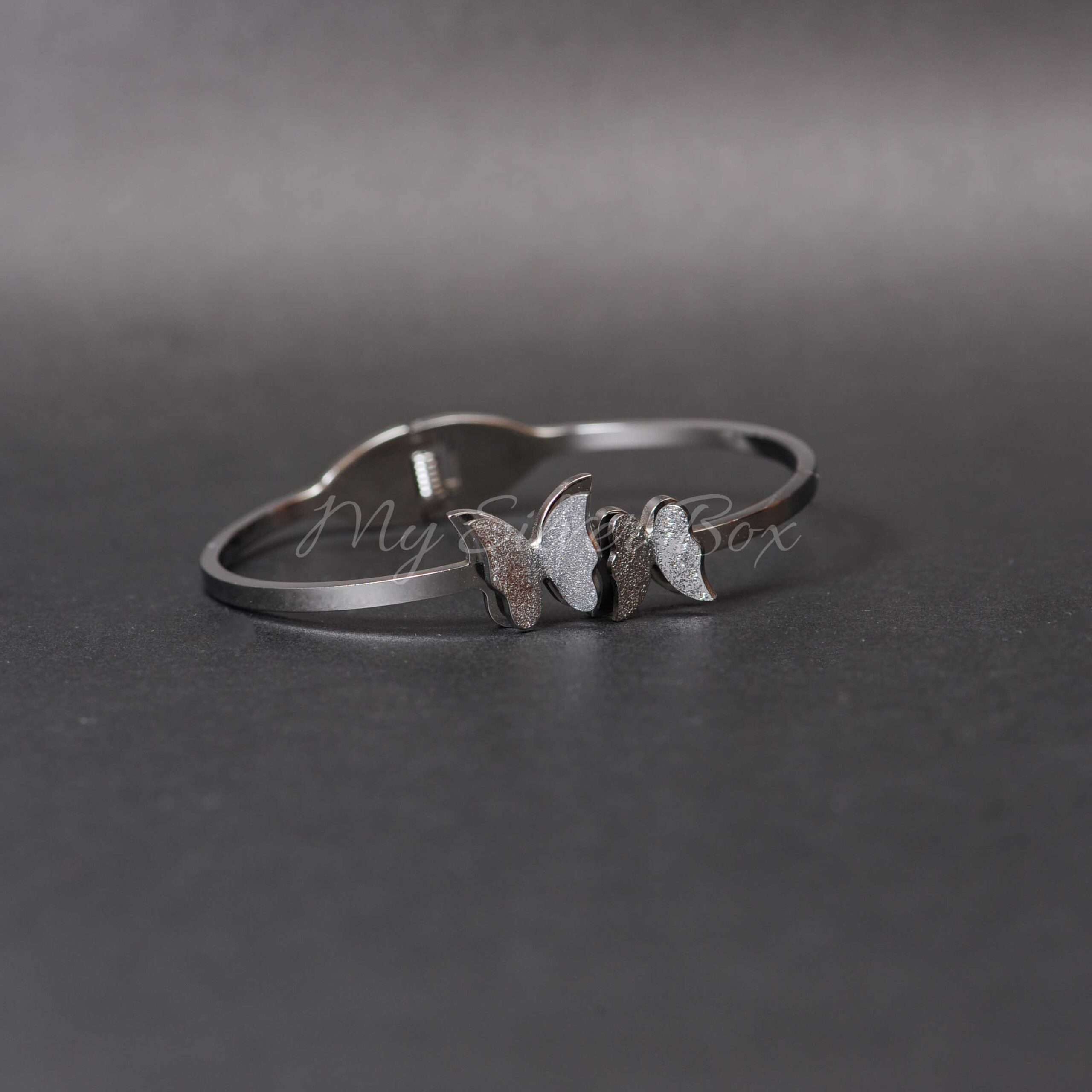 2 Silver Shimmery Butterflies Bracelet