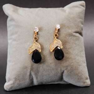 Black Stone Leaf Earring