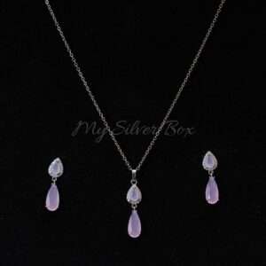 Silver Almond shape set in Pink