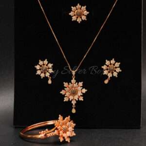 Golden Flower Set (Black & Silver Zircon)