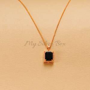 Black Rectangle Zircon Gold Locket