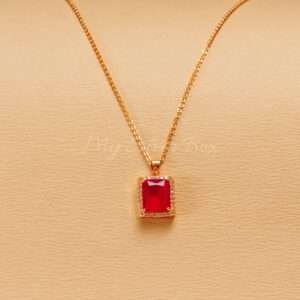 Red Rectangle Zircon Gold Locket