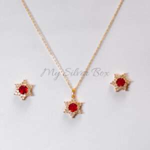 Red Zircon Star Flower Gold Set