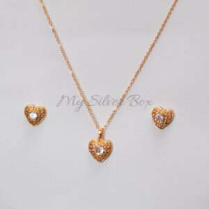 Silver Zircon Heart Gold Set
