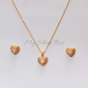 Pink Zircon Heart Gold Set