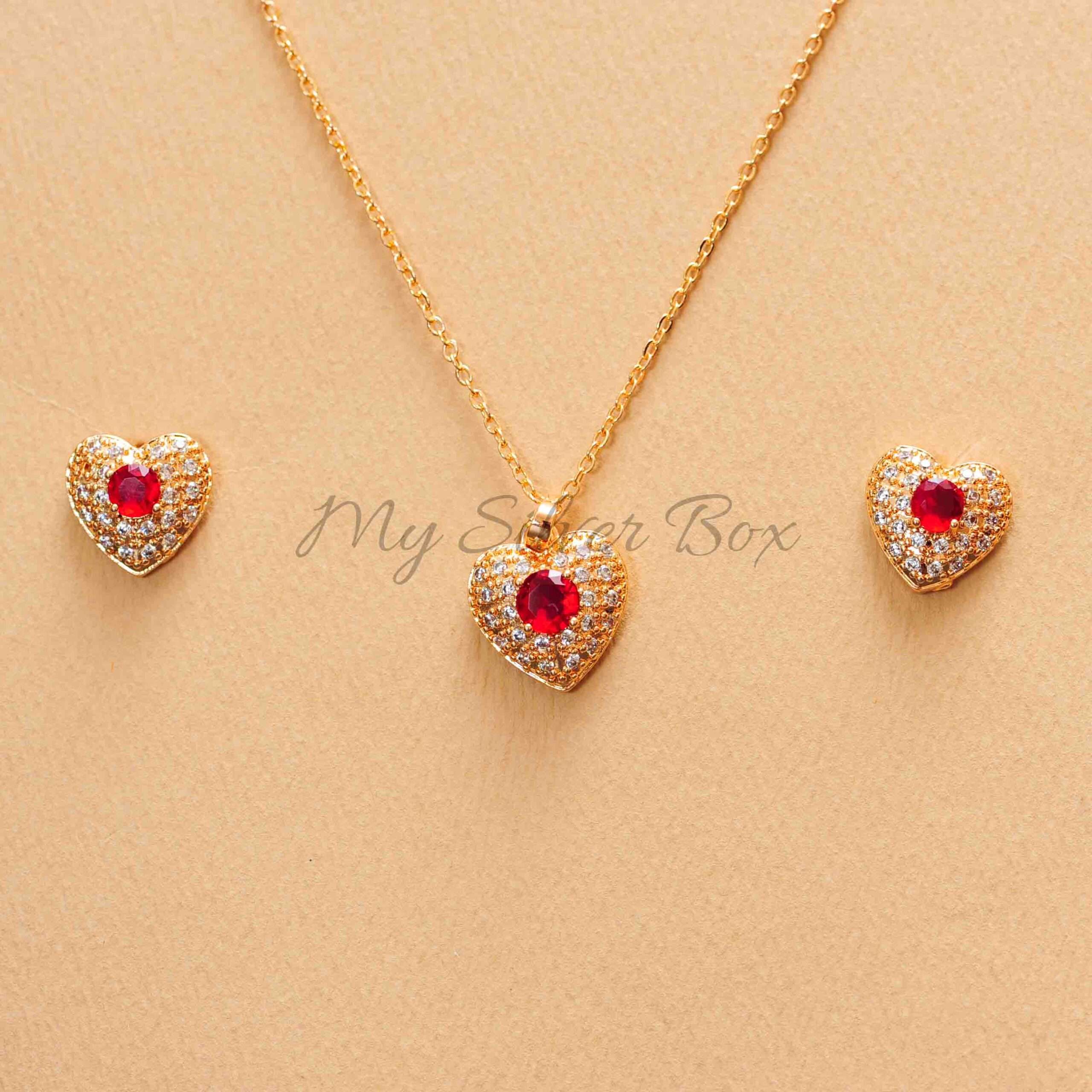 Red Zircon Heart Gold Set