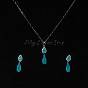 Silver Almond shape set in Sea green (earrings & Locket)