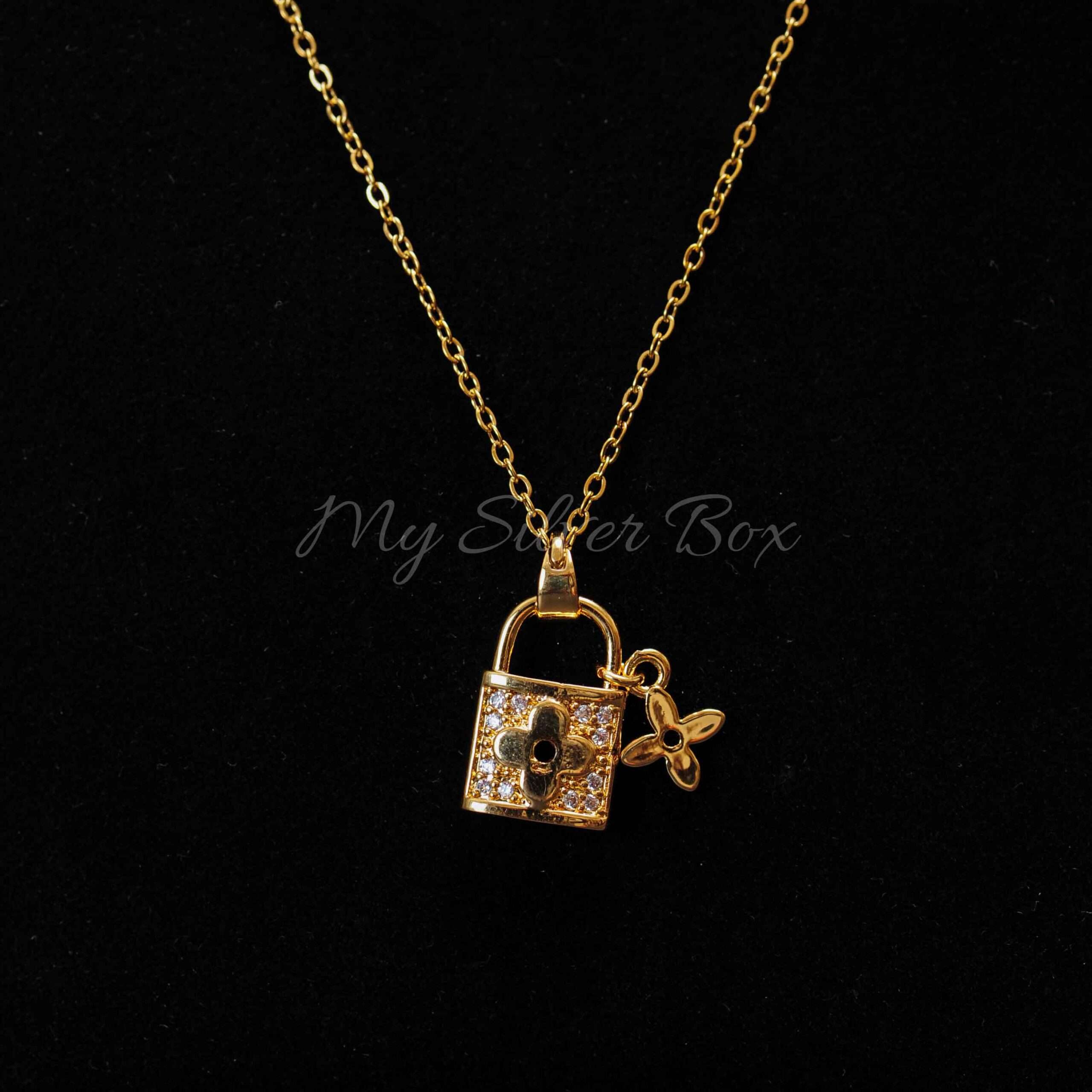 Gold Lock Locket with Clover