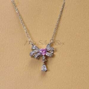 Bow Shape Pink Center Zircon Locket (Silver)