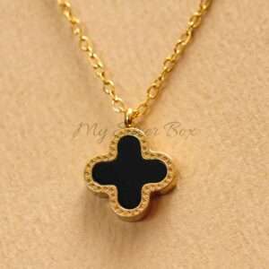 Black & White Clover Gold Locket (Double Side)