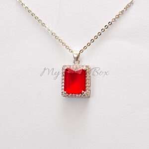 Red Rectangle Zircon Silver Locket