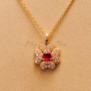 Red Center Zircon Flower Gold Locket