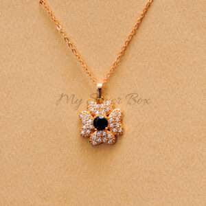 Black Center Zircon Flower Gold Locket