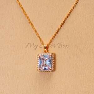 Silver Rectangle Zircon Gold Locket