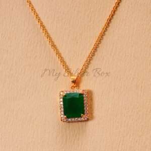 Dark Green Rectangle Zircon Gold Locket
