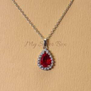 Silver Zircon with Tear Shape Red Pendant
