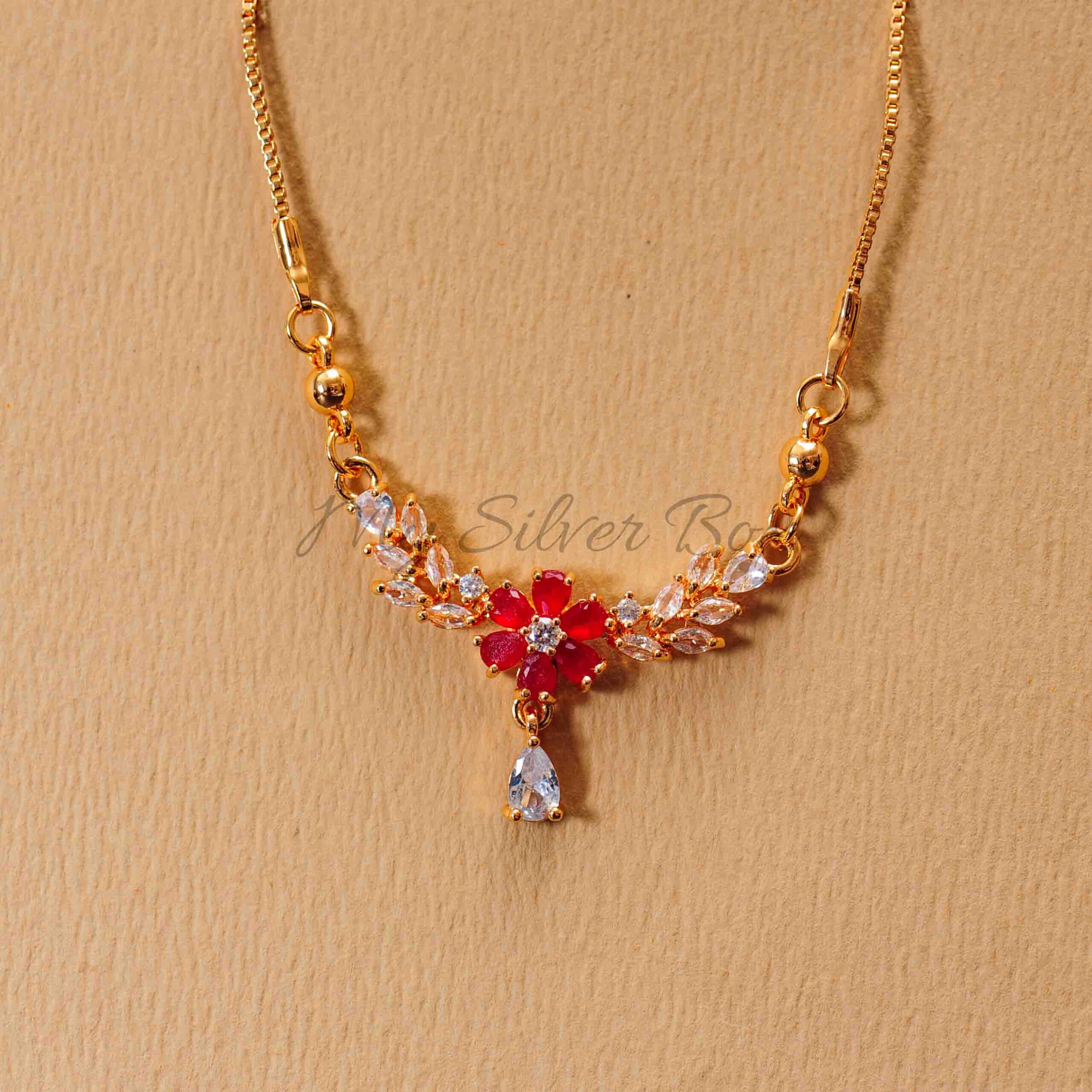 Red Flower Gold Zircon Locket
