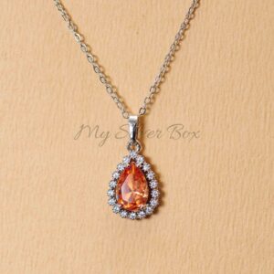 Silver Zircon with Tear Shape Champagne Pendant