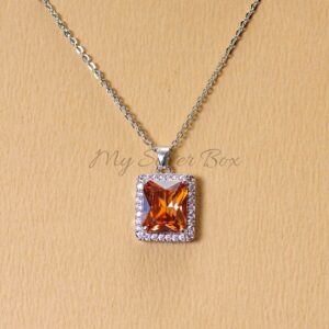 Champagne Rectangle Zircon Silver Locket