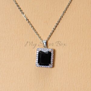 Black Rectangle Zircon Silver Locket