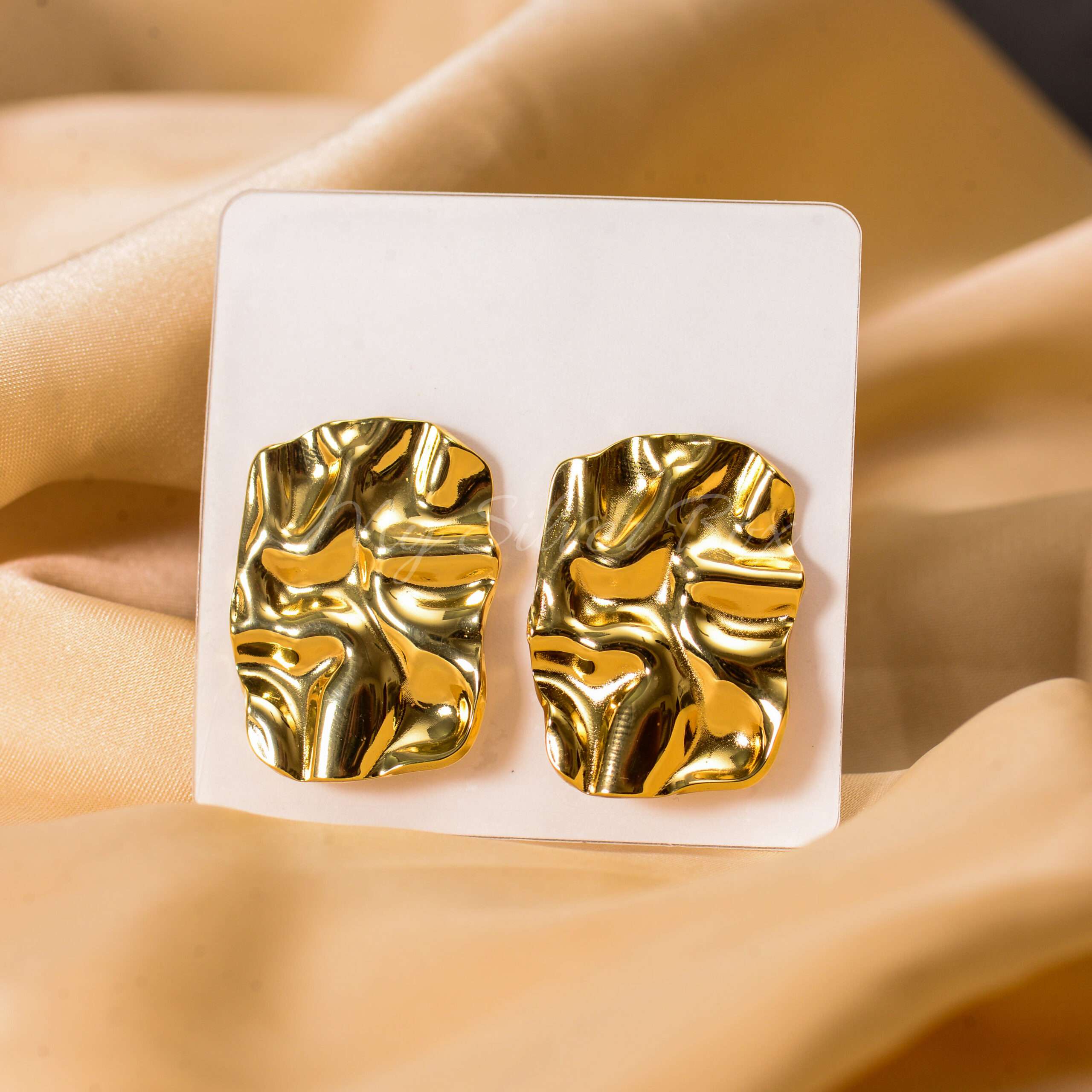 Stainless Steel Gold Zigzag Design Earrings