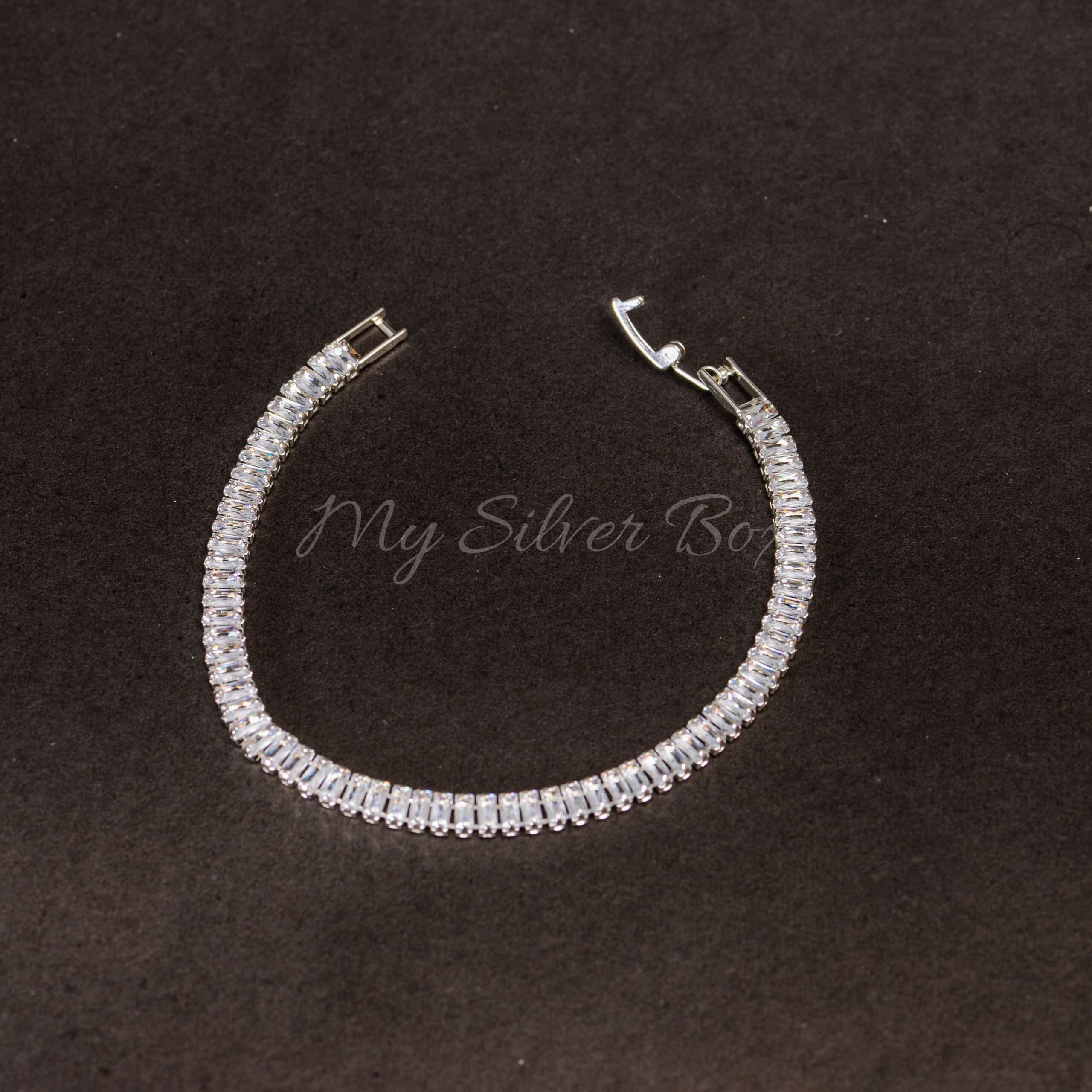 Silver Tennis Bracelet with rectangle Zircon