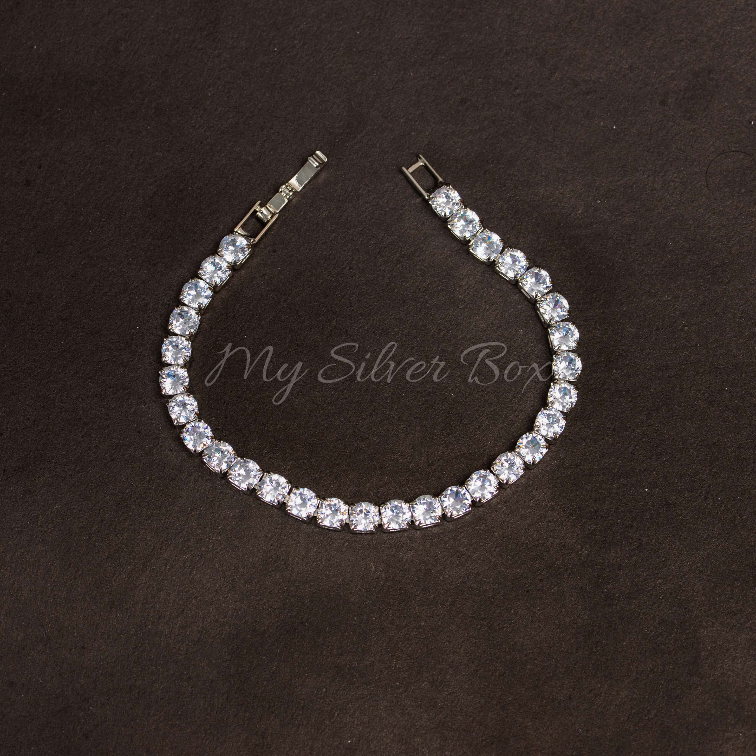 Silver Tennis Bracelet with Square Zircon