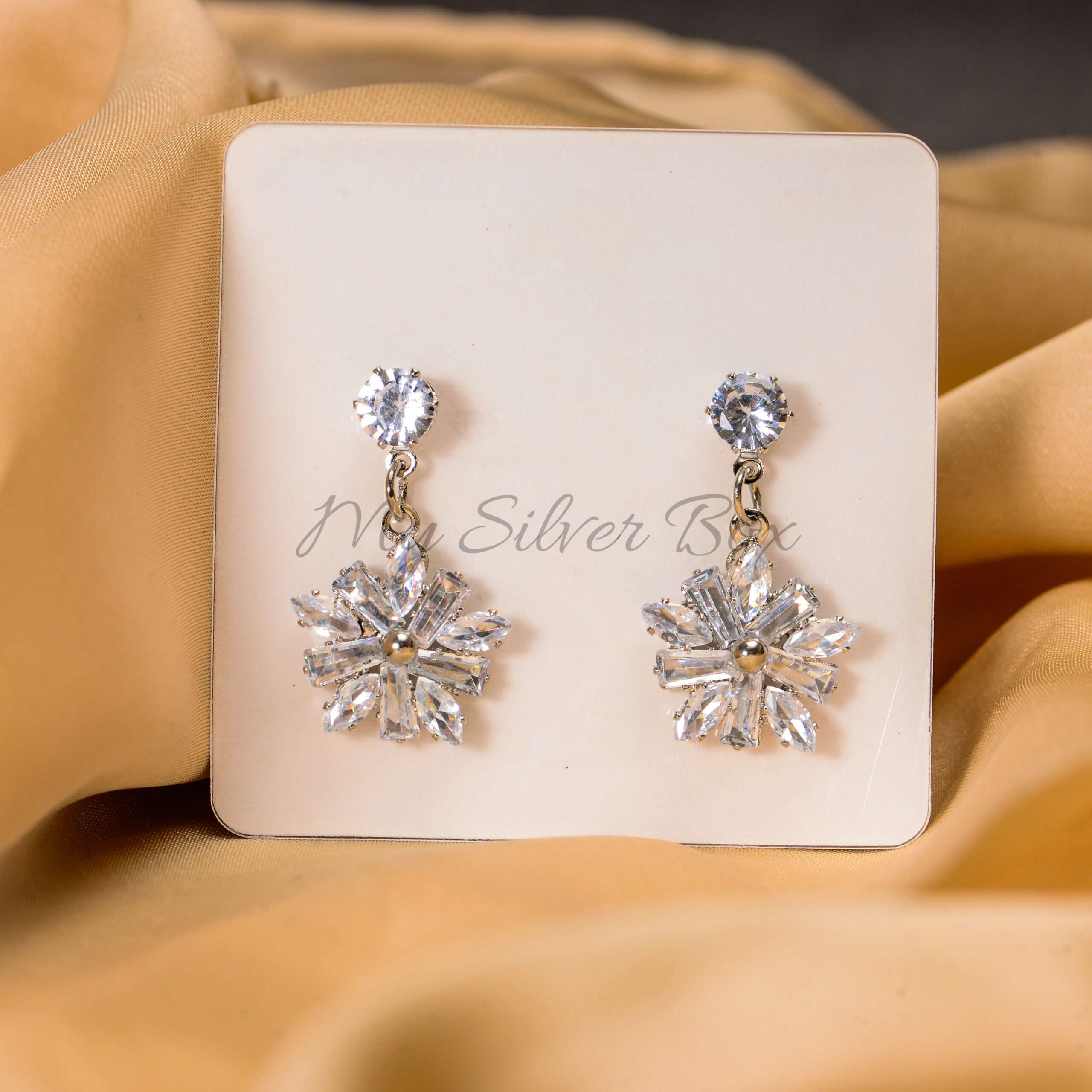 Drop Flower Silver Zircon Earrings